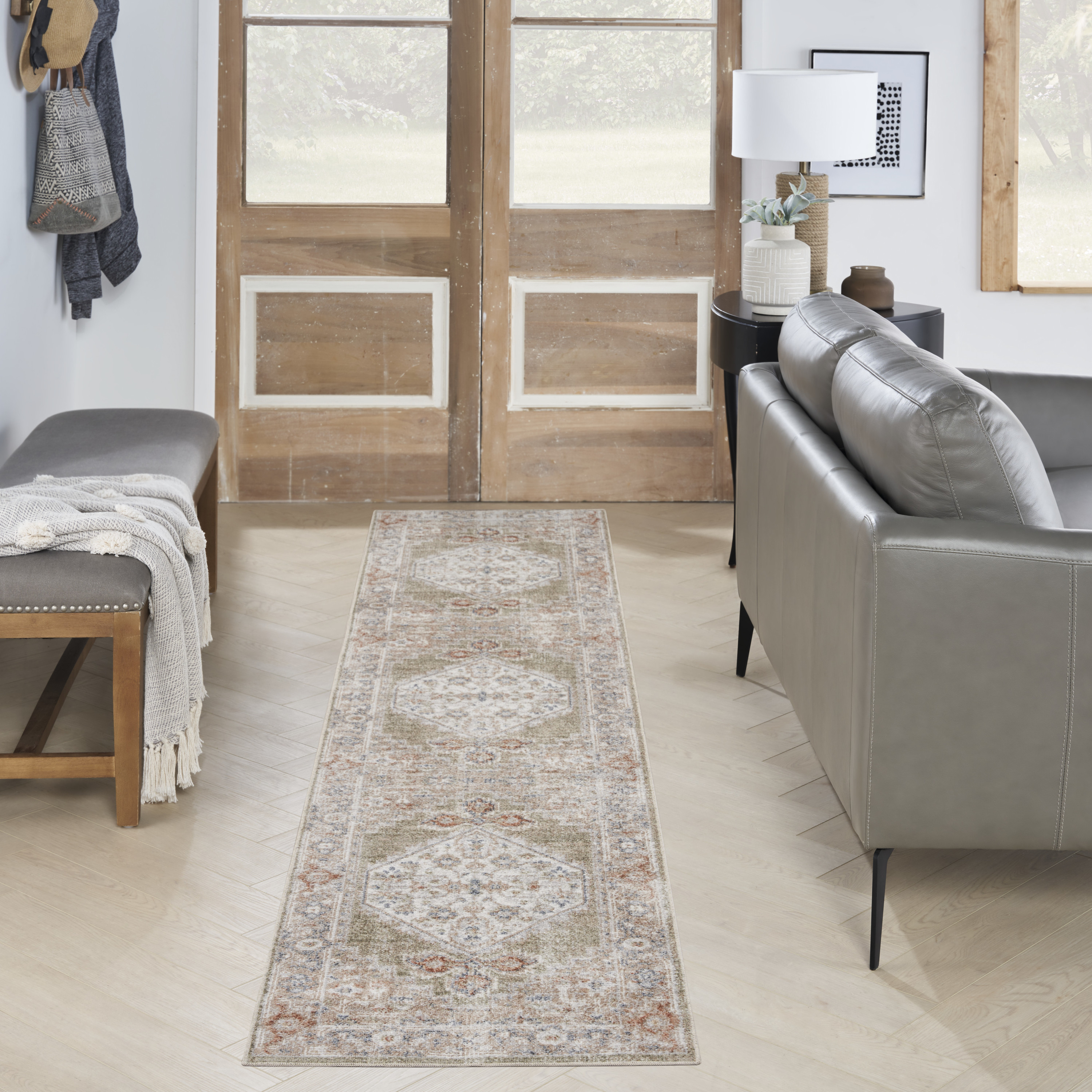 Nourison Astra Machine Washable 2'2" x 12' Sage Multi Vintage Indoor Rug