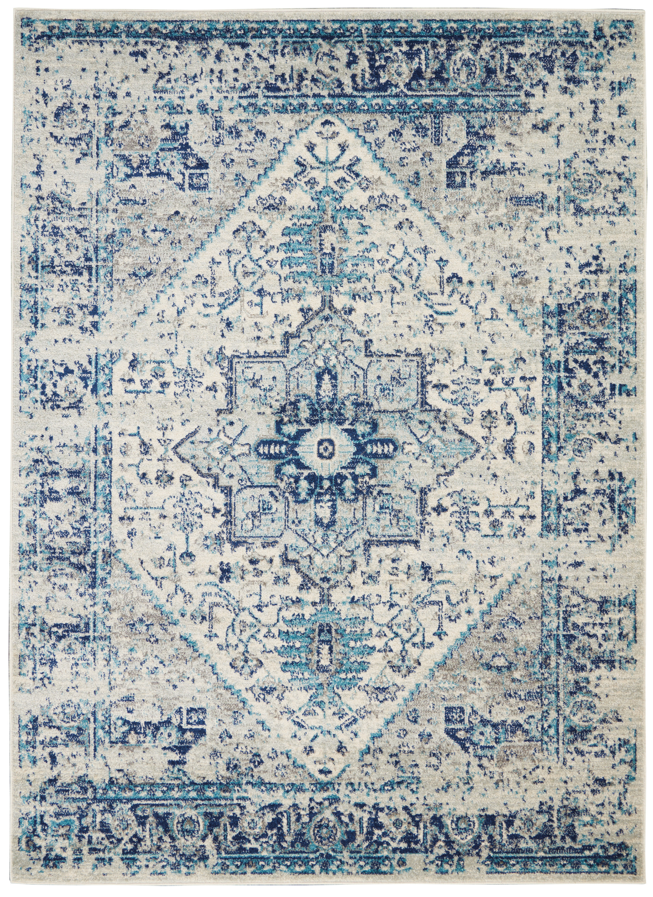 Nourison Tranquil 4' x 6' Ivory Light Blue Vintage Indoor Rug
