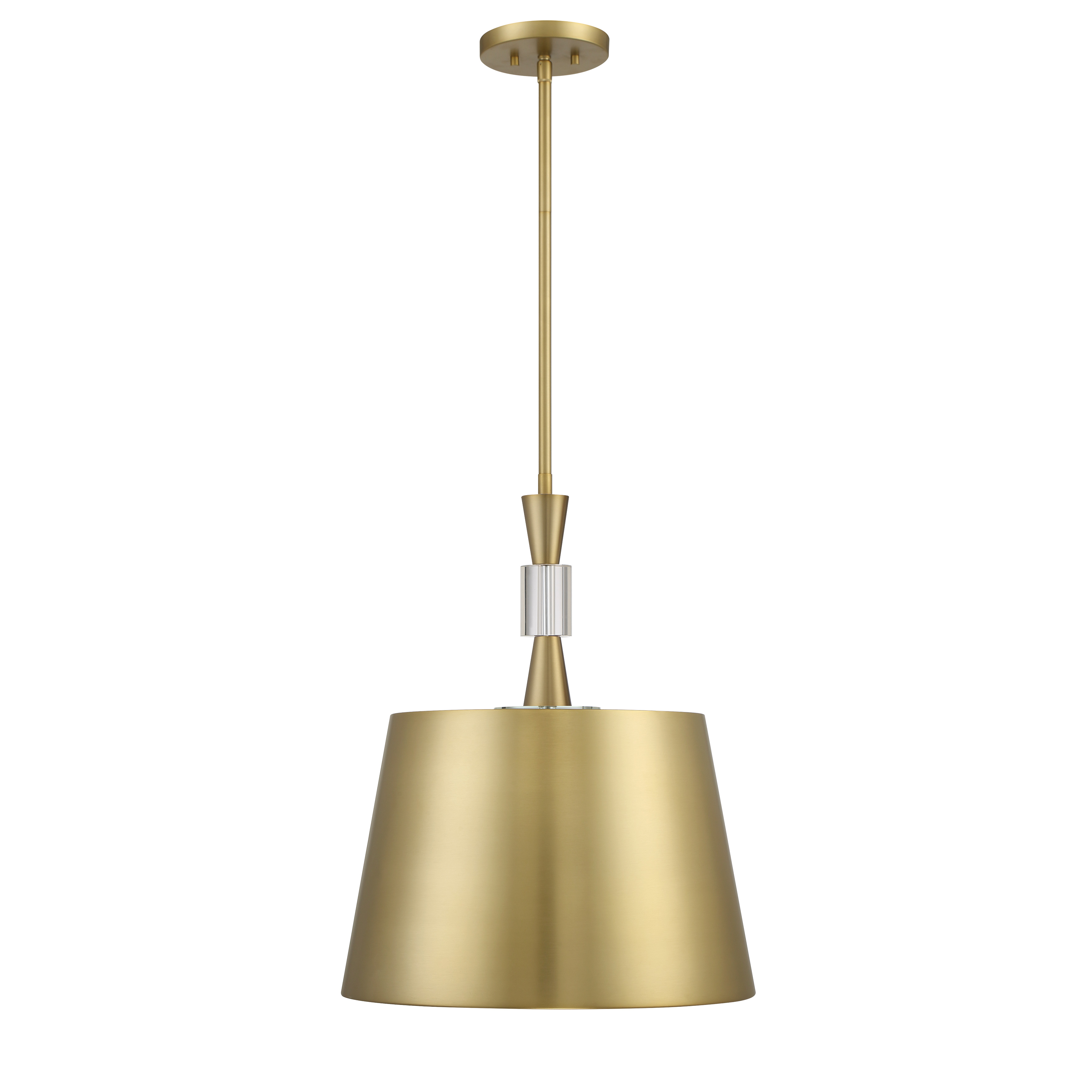 The Baratti pendant combines soft brass metalwork with natural wood and sparkling crystal accents for a sophisticated contemporary look. At 18 inches wide, it's perfectly sized for medium dining spaces and kitchen islands. - alternate view