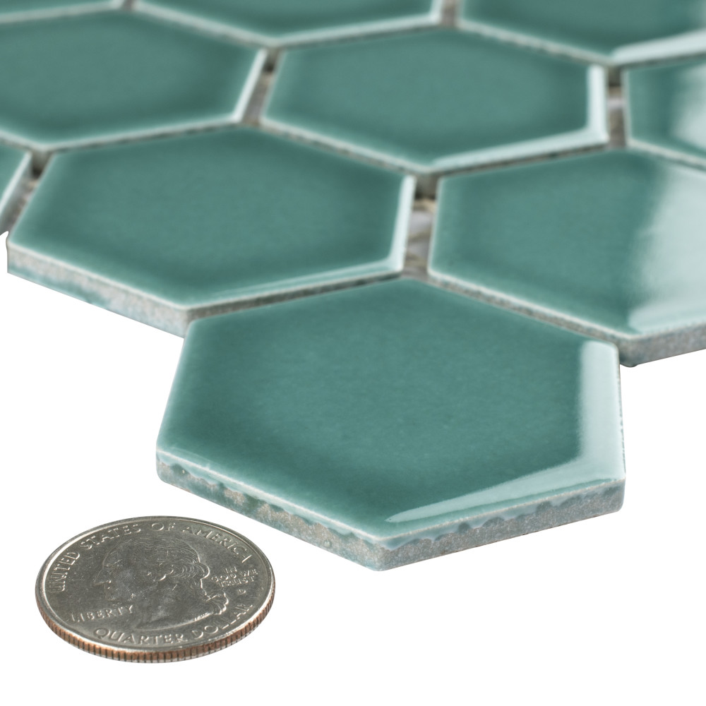 Sample – Tribeca 2″ Hex Glossy Jade Porcelain Mosaic Tile