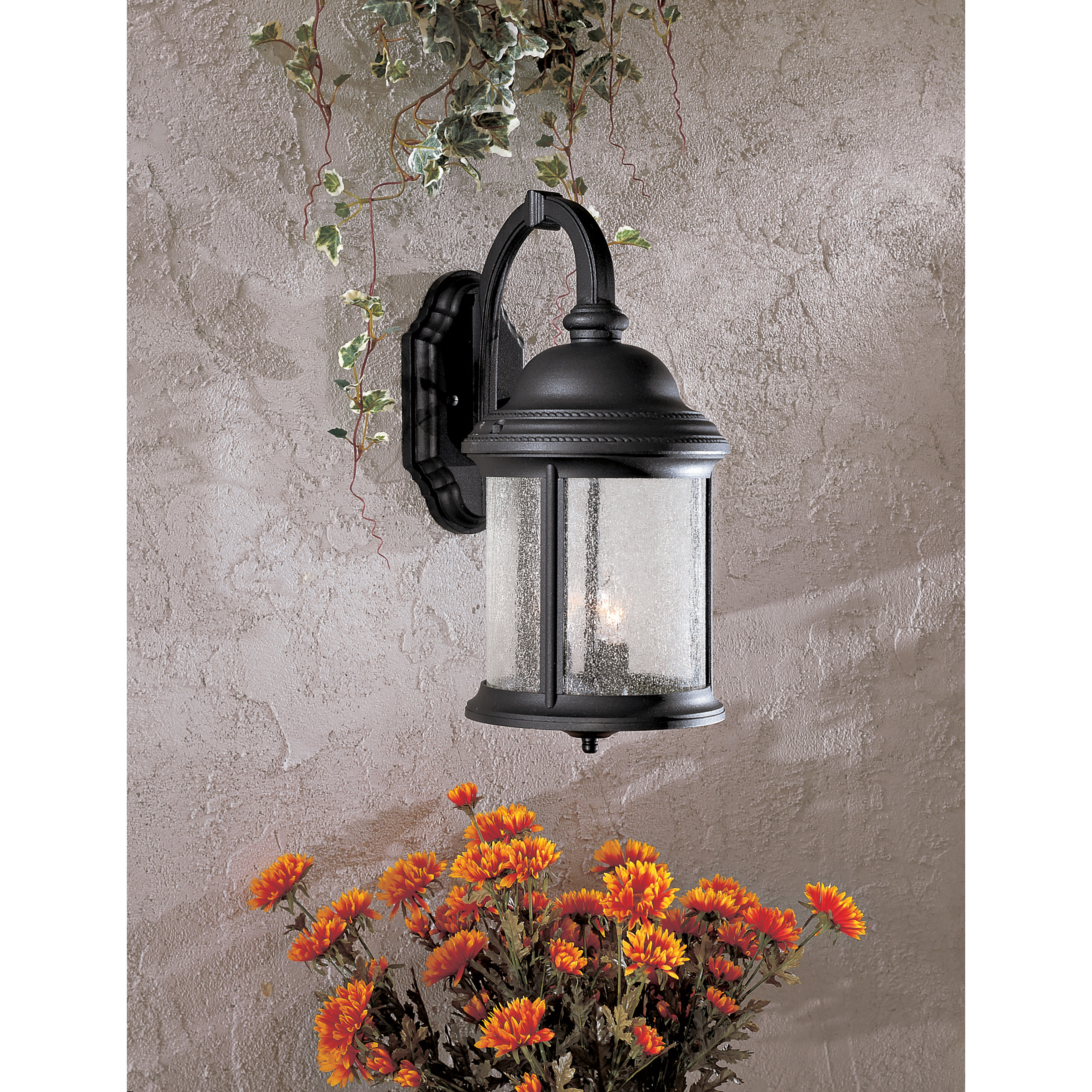 3 Light Wall Mount in Black Finish with Bent Seeded Glass - alternate view