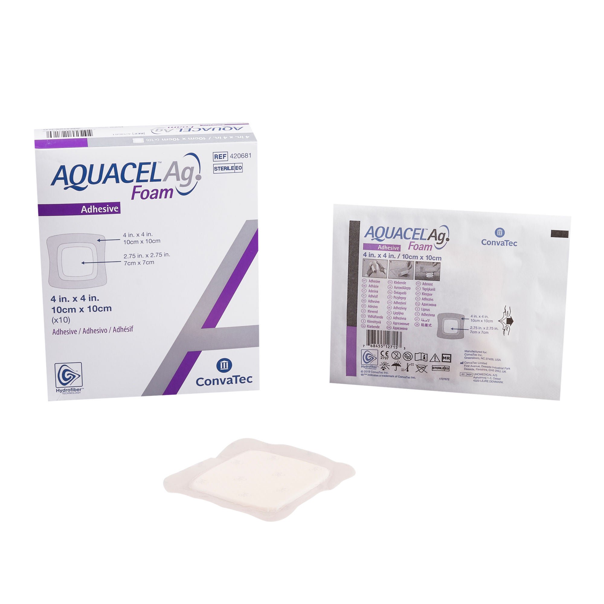 Aquacel® Ag Adhesive Silver Foam Dressing, 4 x 4 Inch