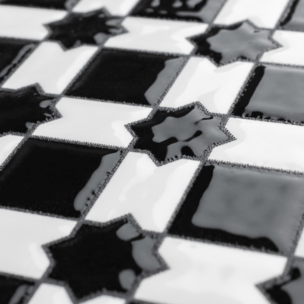 Sevillano Giralda Checkerboard Glossy Black and White 7-7/8 in. x 7-7/8 in. Ceramic Wall Tile