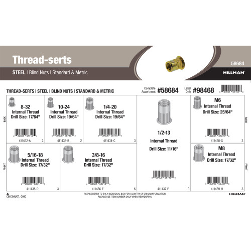 Steel Threadserts Assortment (Standard & Metric Blind Nuts) Binding