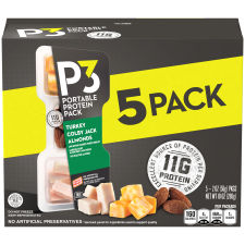 P3 Portable Protein Pack Turkey, Almonds Colby Jack Cheese, 5 ct Box, 2 oz Trays