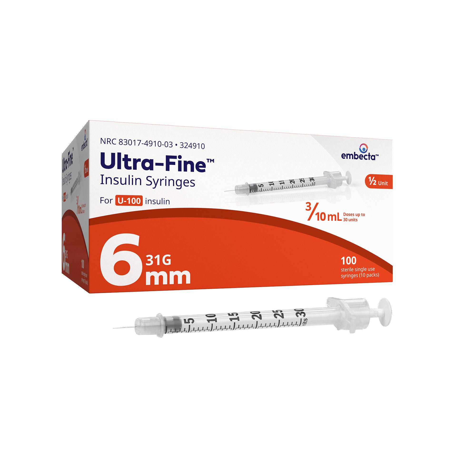 Embecta Medical II LLC SYRINGE/NDL, INSULIN .3ML 31GX6MM (100/BX 5BX/CS) BD