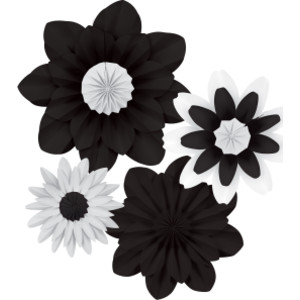 Black and White Paper Flowers, Pack of 4