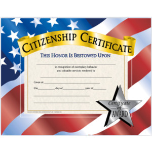 Citizenship Certificate, 8.5" x 11", Pack of 30