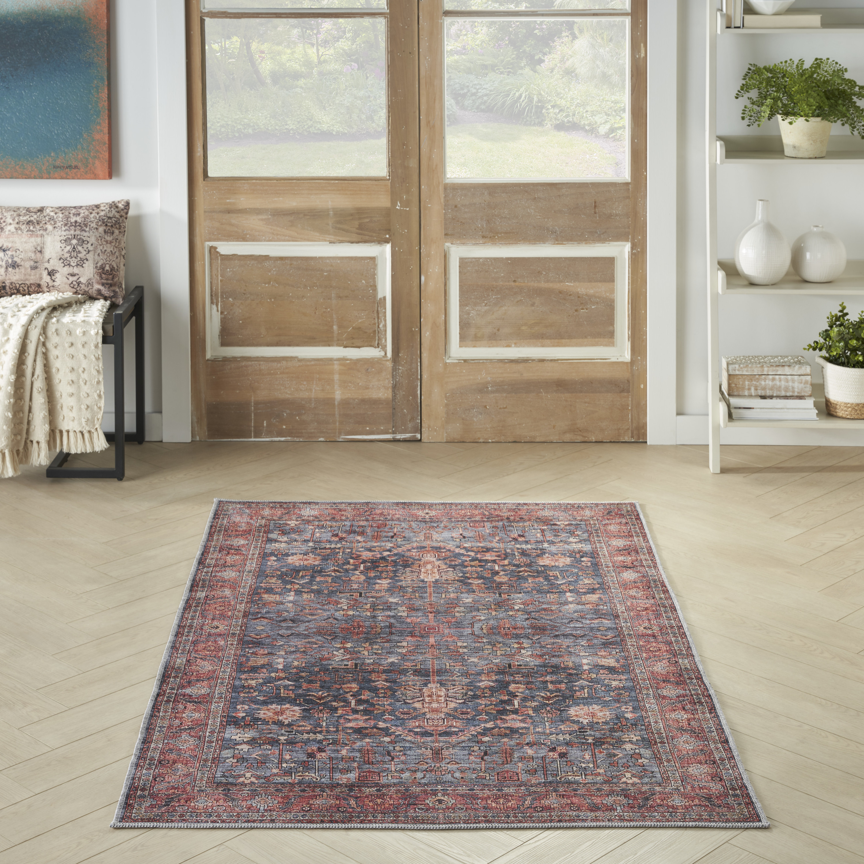 Nourison Grand Washables 4' x 6' Navy Brick Vintage Indoor Rug