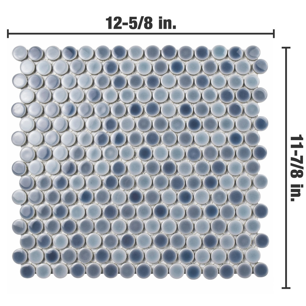 Sample – Hudson Penny Round Stillwater Porcelain Mosaic Tile