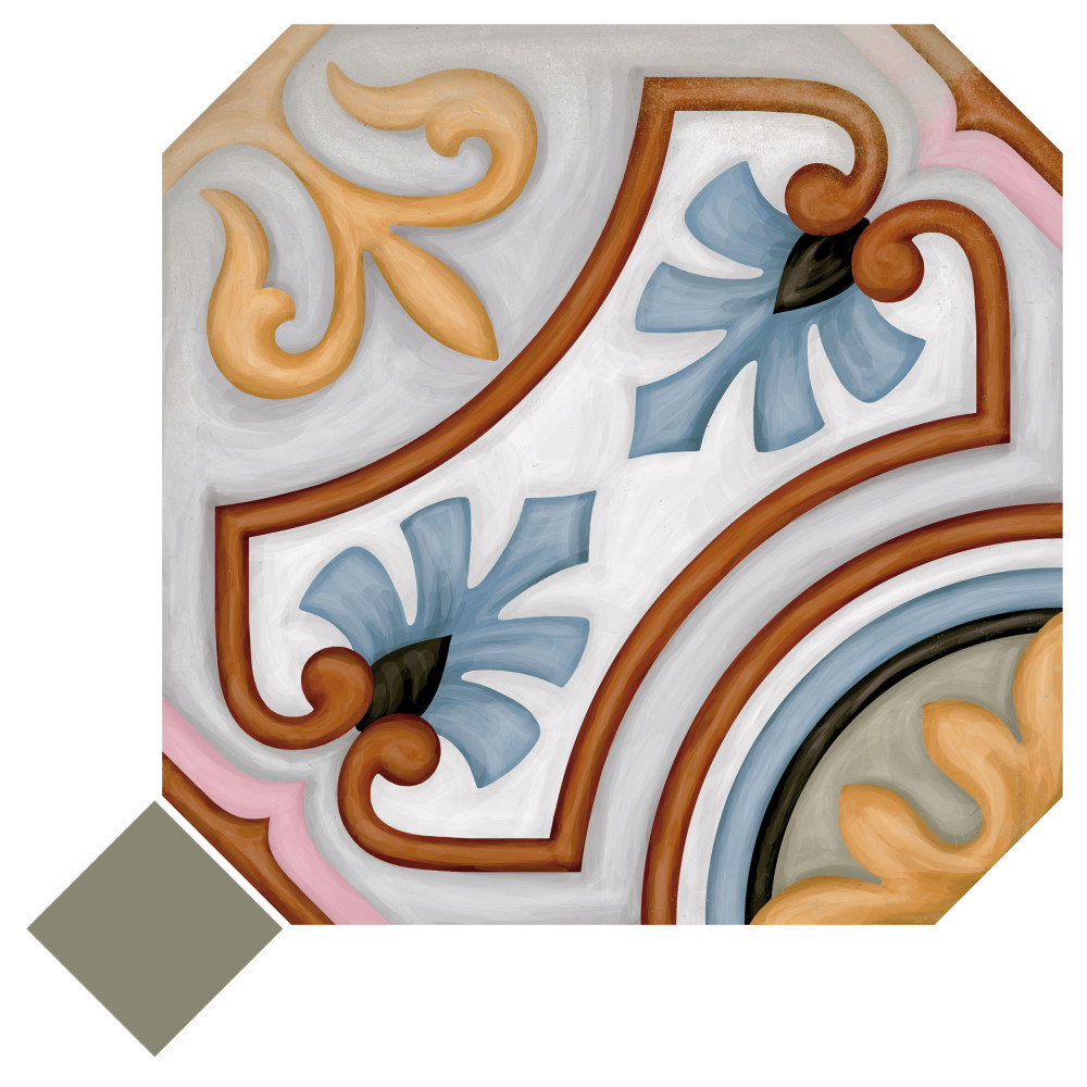 Vaudeville Octagon Deco Diglas with Taco Oliva 7-7/8 in. x 7-7/8 in. Porcelain Floor and Wall Tile