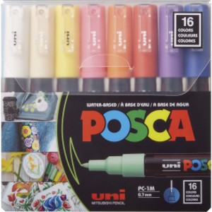 PC-1M Paint Markers, Extra Fine Bullet Tip (0.7-1.0 mm), Assorted Colors, Set of 16