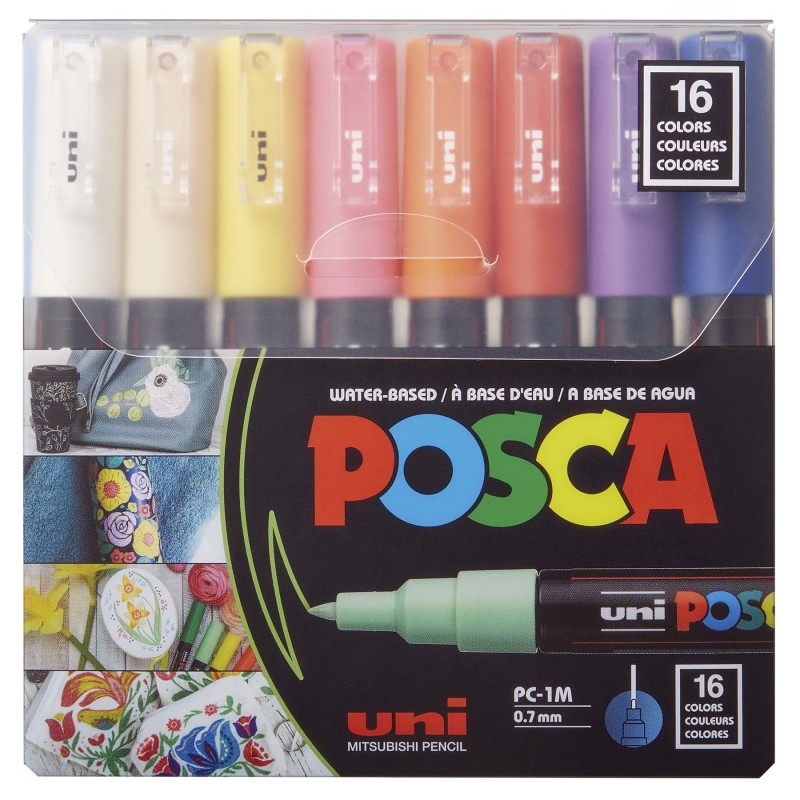PC-1M Paint Markers, Extra Fine Bullet Tip (0.7-1.0 mm), Assorted Colors, Set of 16