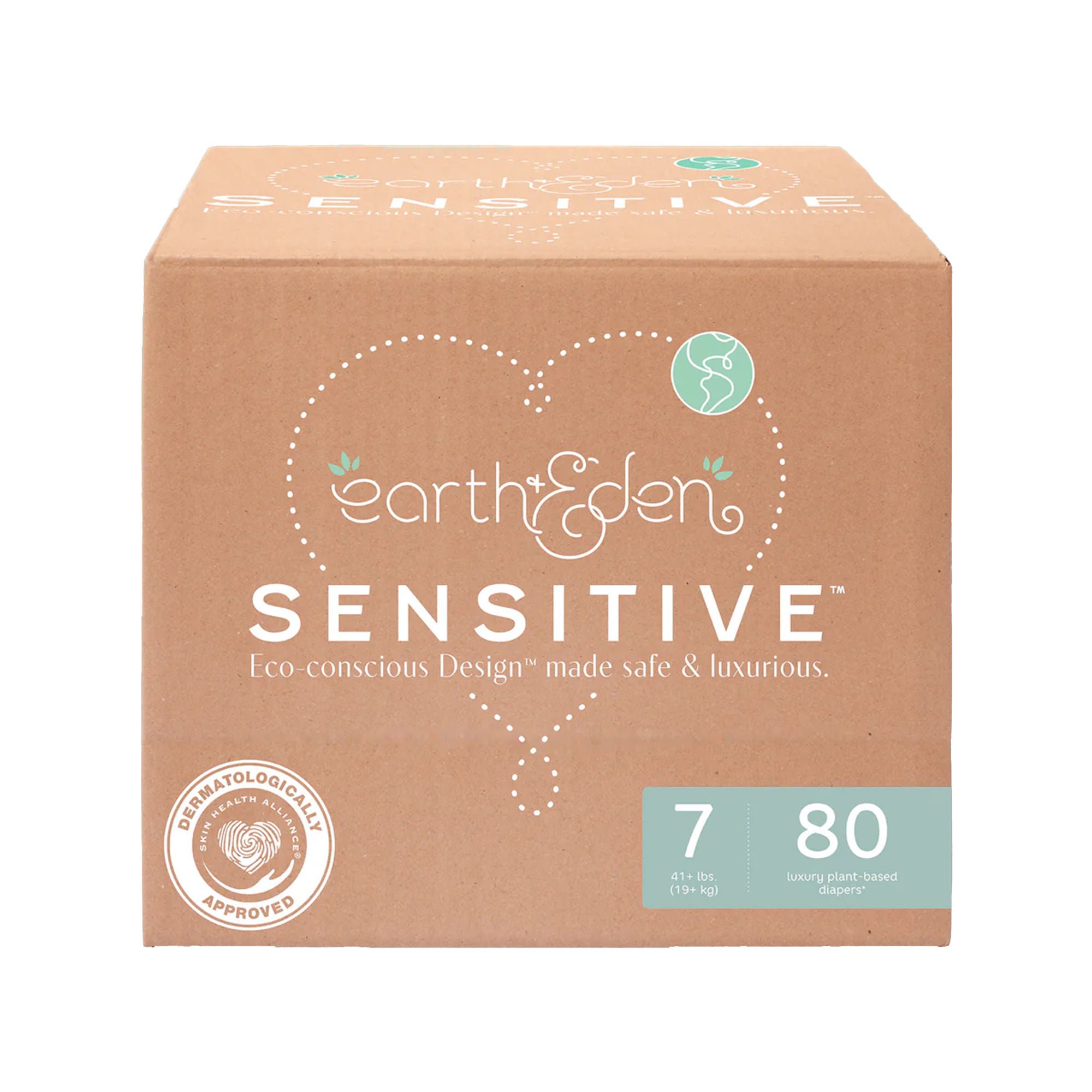 Earth & Eden Sensitive Baby Diapers, Size 7 for Babies Weighing 41+ lbs.