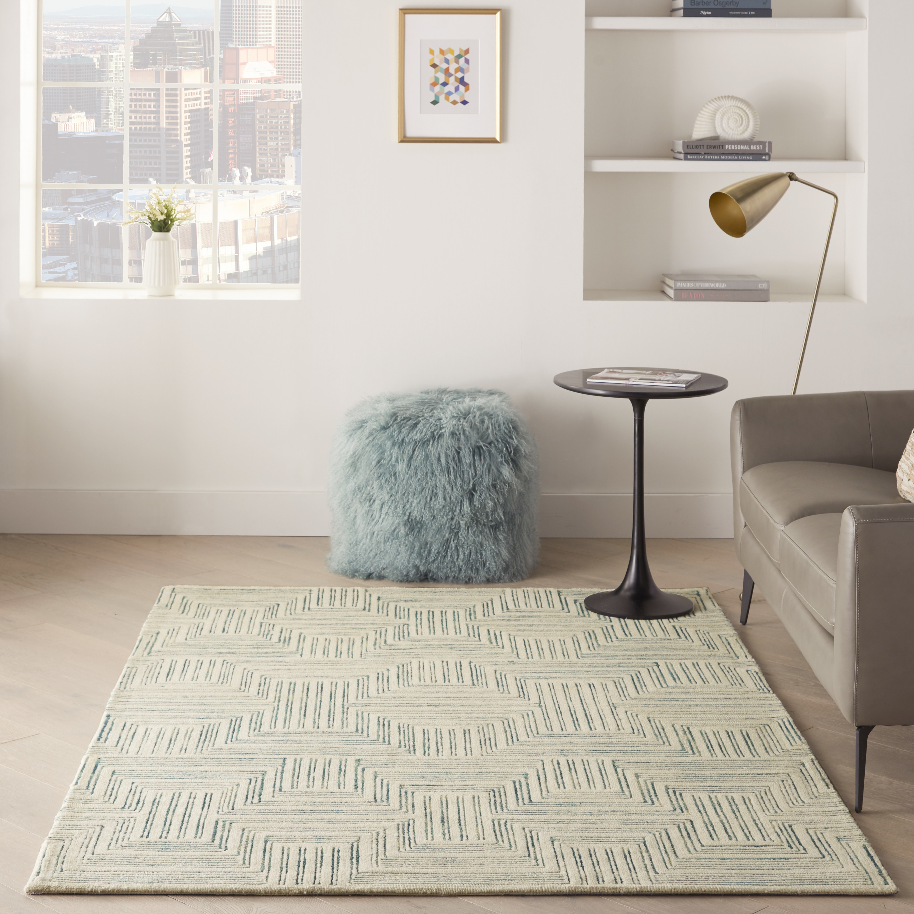 Nourison Interlock 3'9" x 5'9" Ivory/Turquoise Modern Indoor Rug