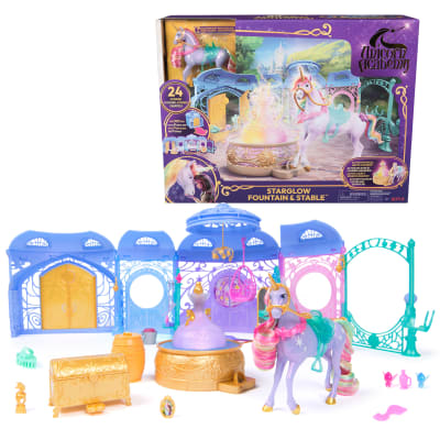 Unicorn Academy, Starglow Fountain & Stable Playset with Wildstar, Lights & Sounds, 24 Accessories, Dolls & Unicorn Toys for Girls Ages 4 and up