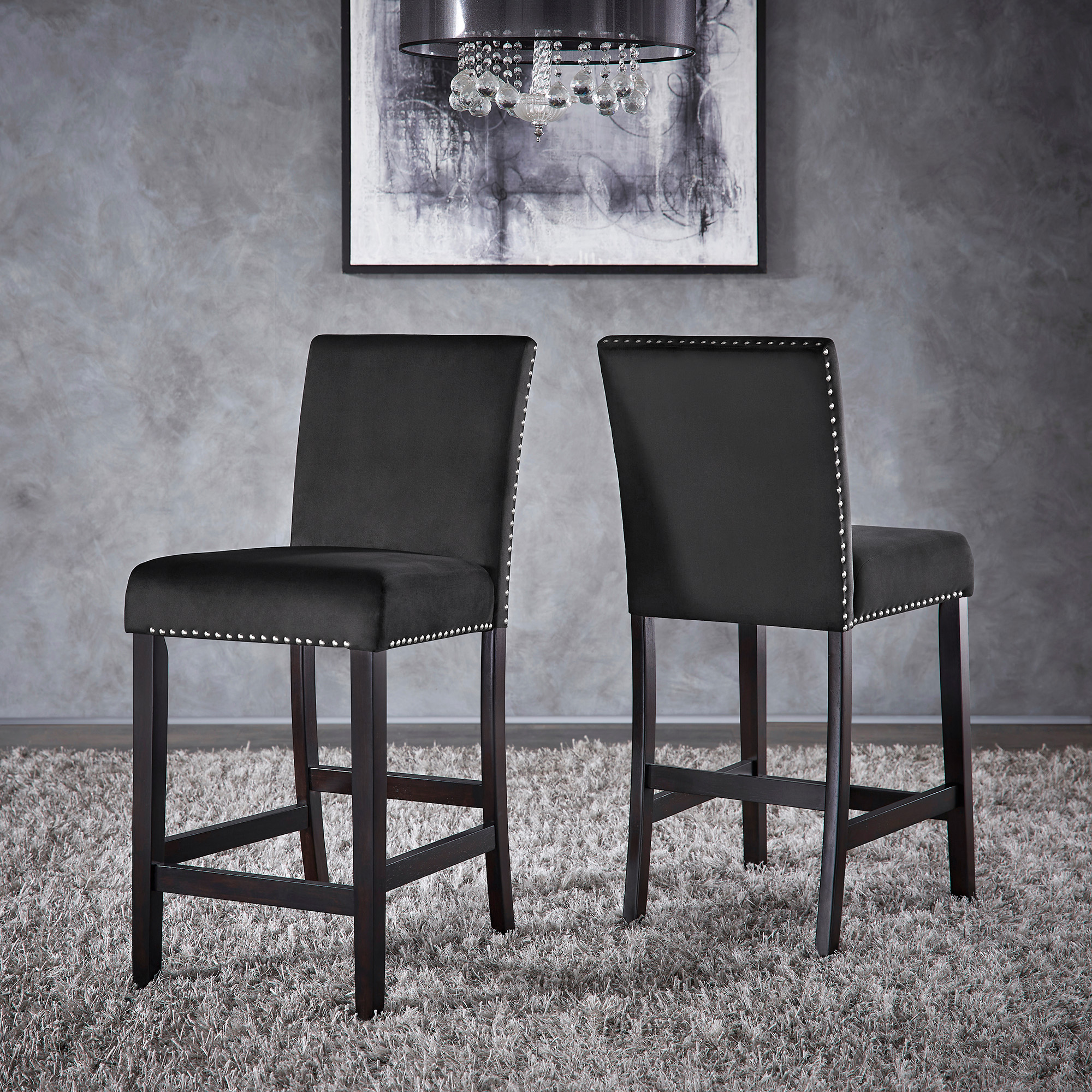 Nailhead Velvet Upholstered Chairs (Set of 2)