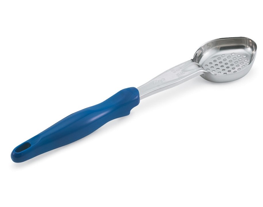 2ounce onepiece heavyduty perforated oval Spoodle® utensil with blue nylon handle