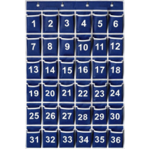 Hanging Classroom Cell Phone Organizer, 36 Numbered Pockets, Wall & Door Storage Holder, Blue/White Trim