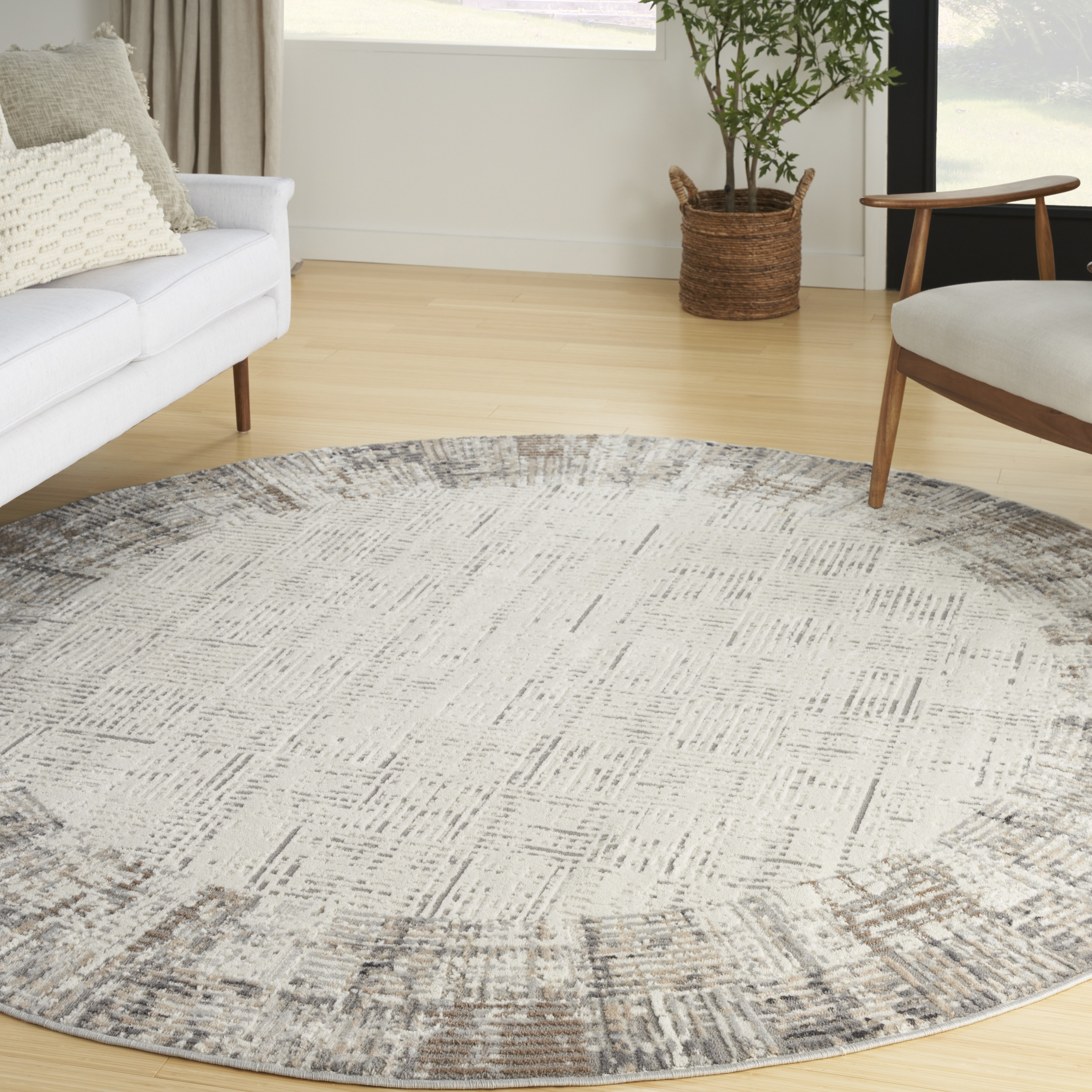 Nourison Elation 7’10” x Round Ivory Grey Modern Indoor Rug