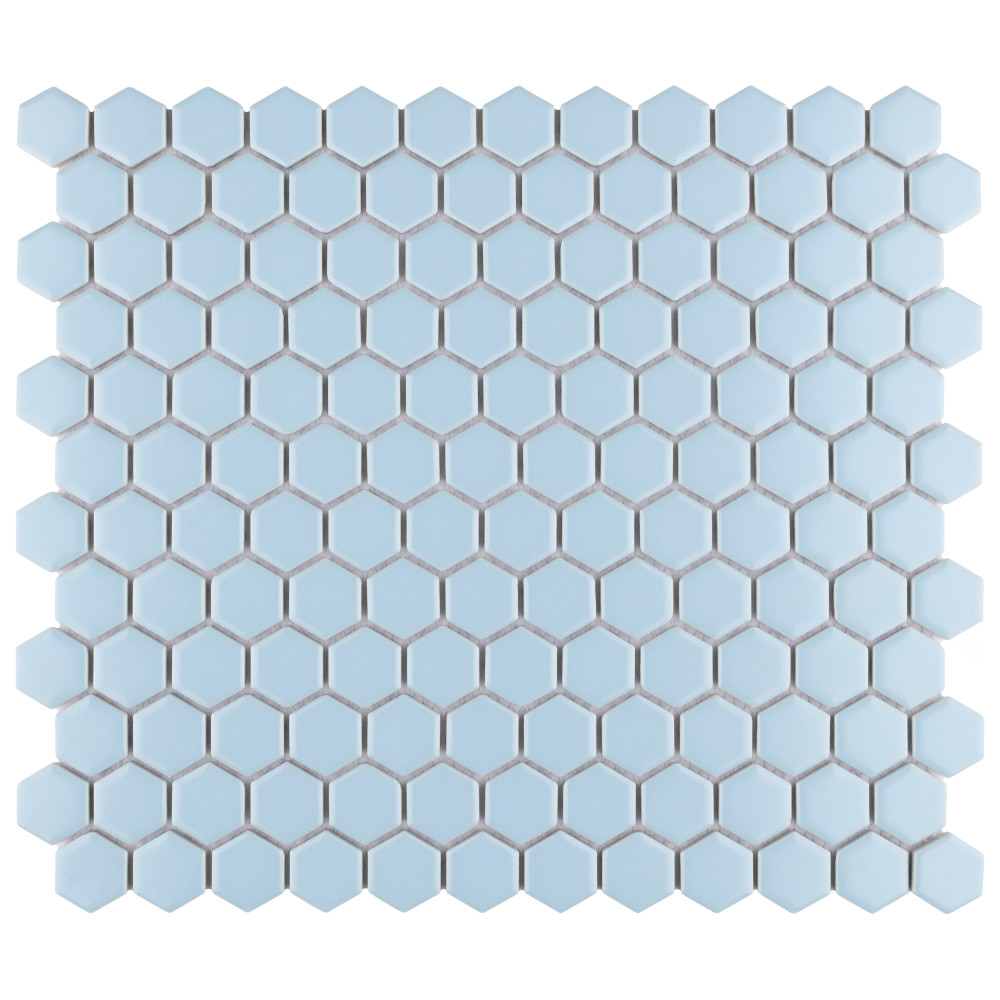 Sample – Metro 1″ Hex Matte Light Blue Porcelain Mosaic Tile