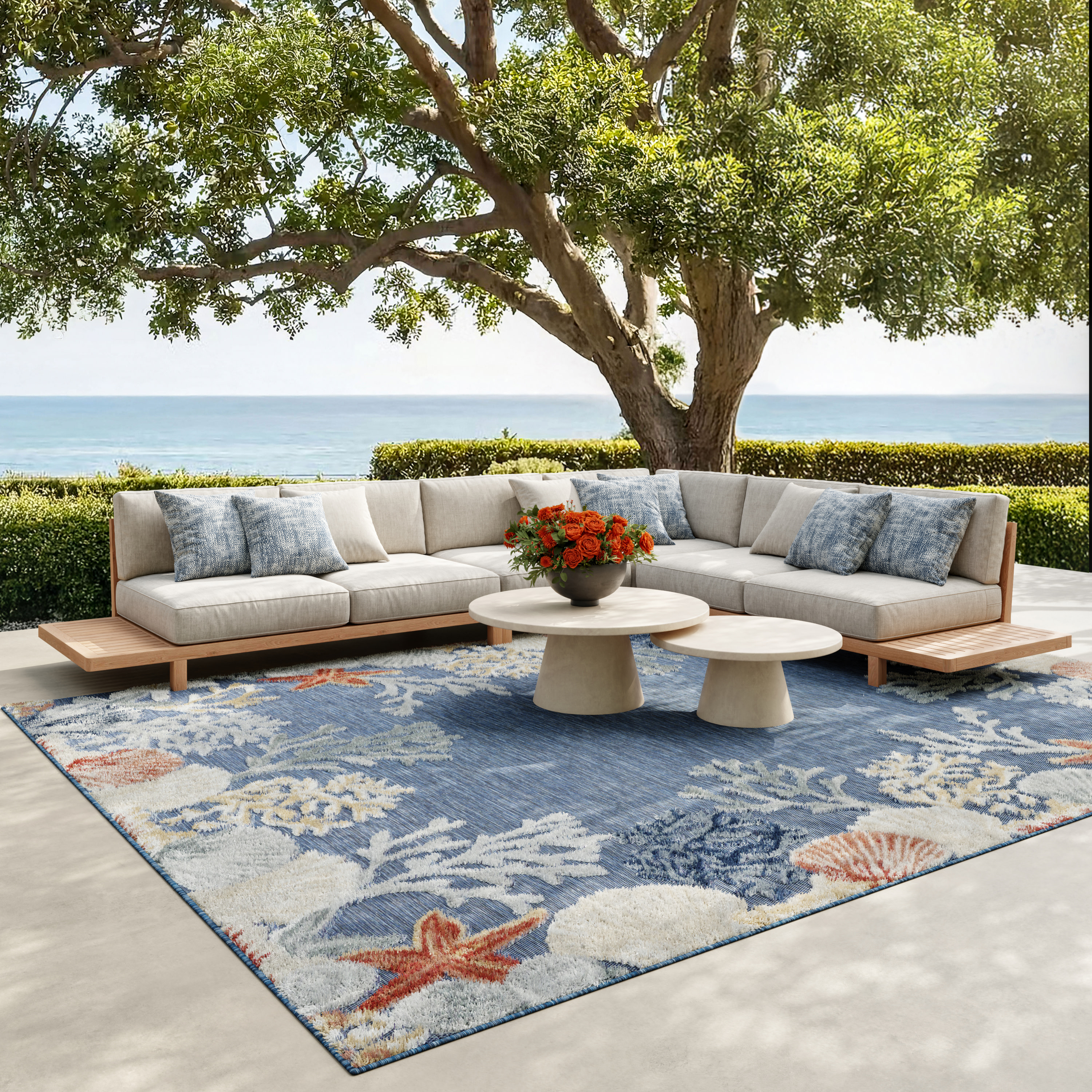 Nourison Suncoast 7'10" x 9'10" Denim Multicolor Coastal, Nautical & Beach Rug
