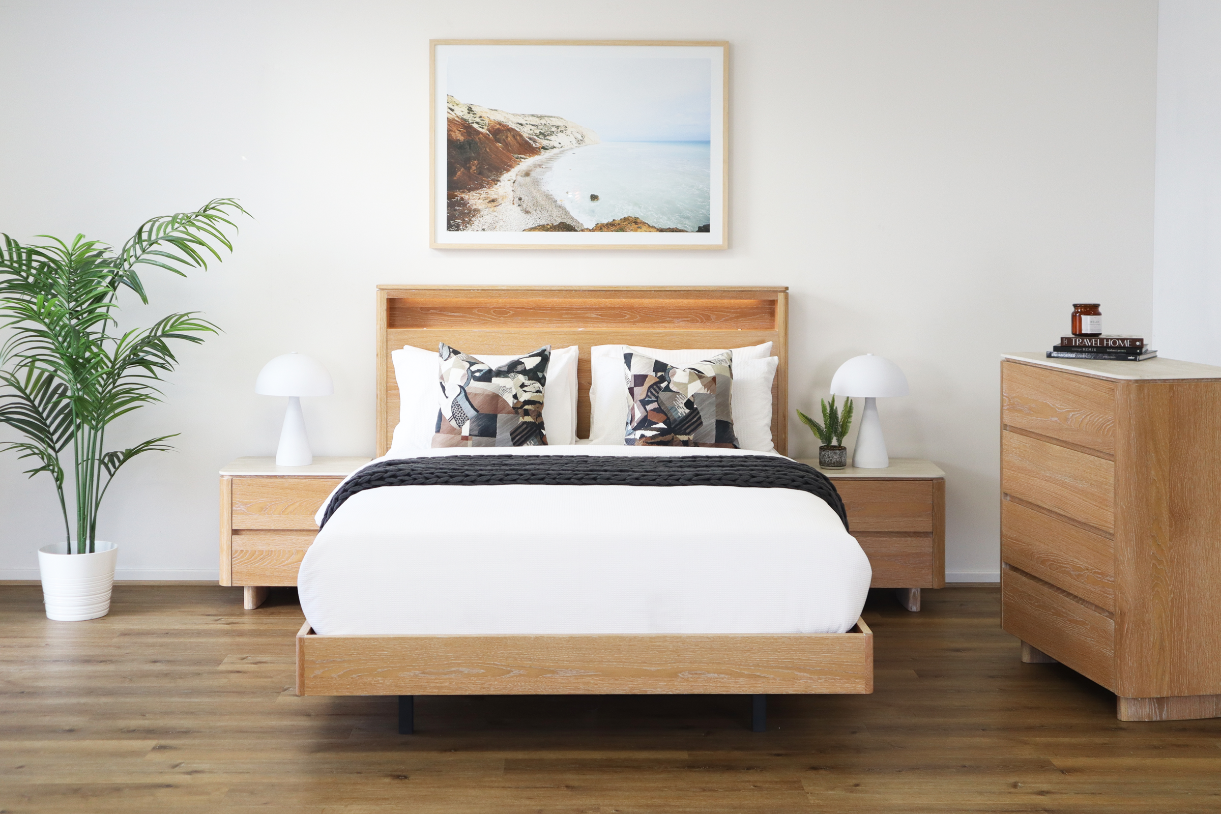 Lifestyle image of the Azure Bedside Table (2 Drawer), Natural from Forty Winks