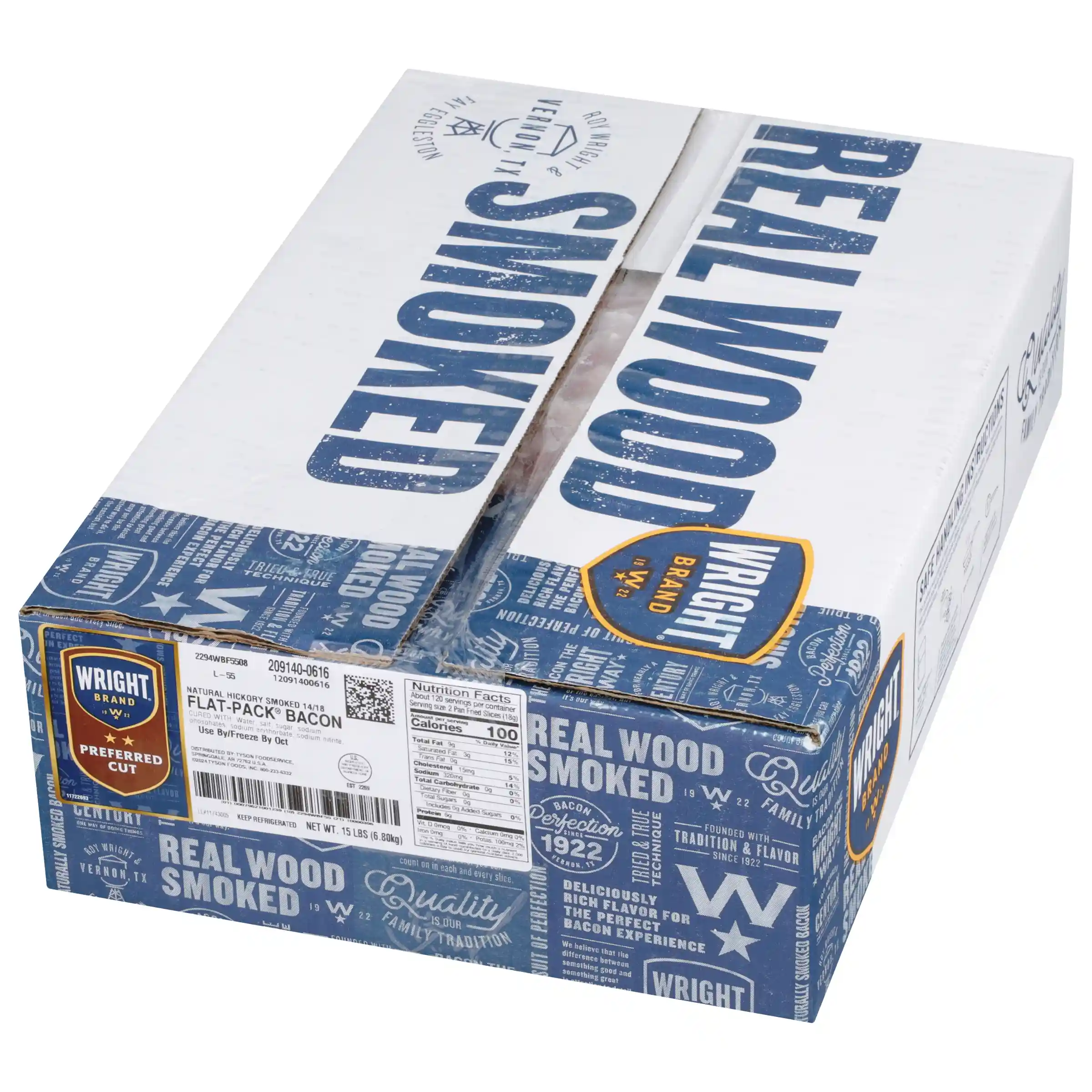 Wright® Brand Naturally Hickory Smoked Regular Sliced Flat-Pack® Bacon, 15 lbs, 14-18 Slices per Pound, Gas Flushed_image_5