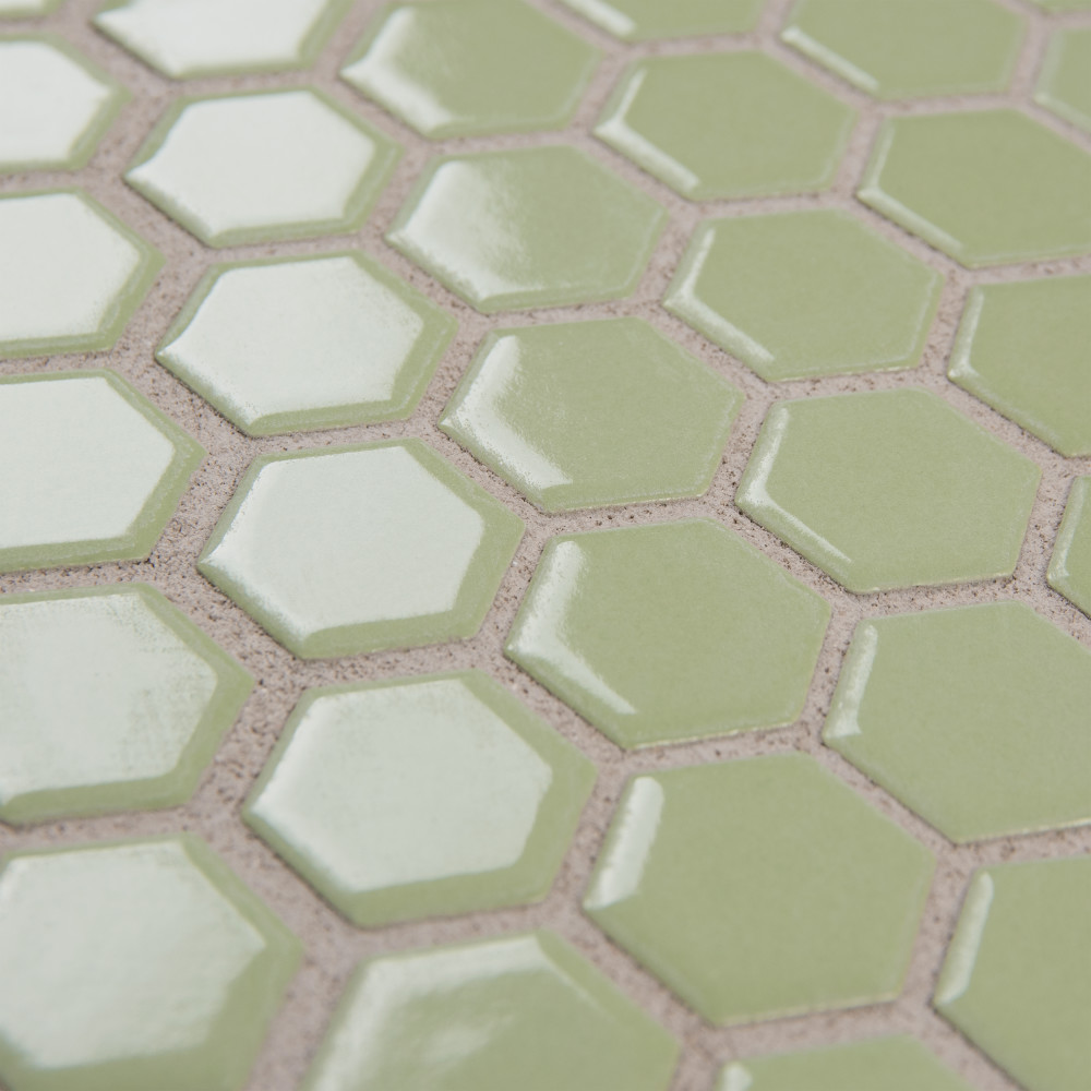 Metro 1″ Hex Glossy Olive 10-1/4 in. x 11-7/8 in. Porcelain Mosaic Tile