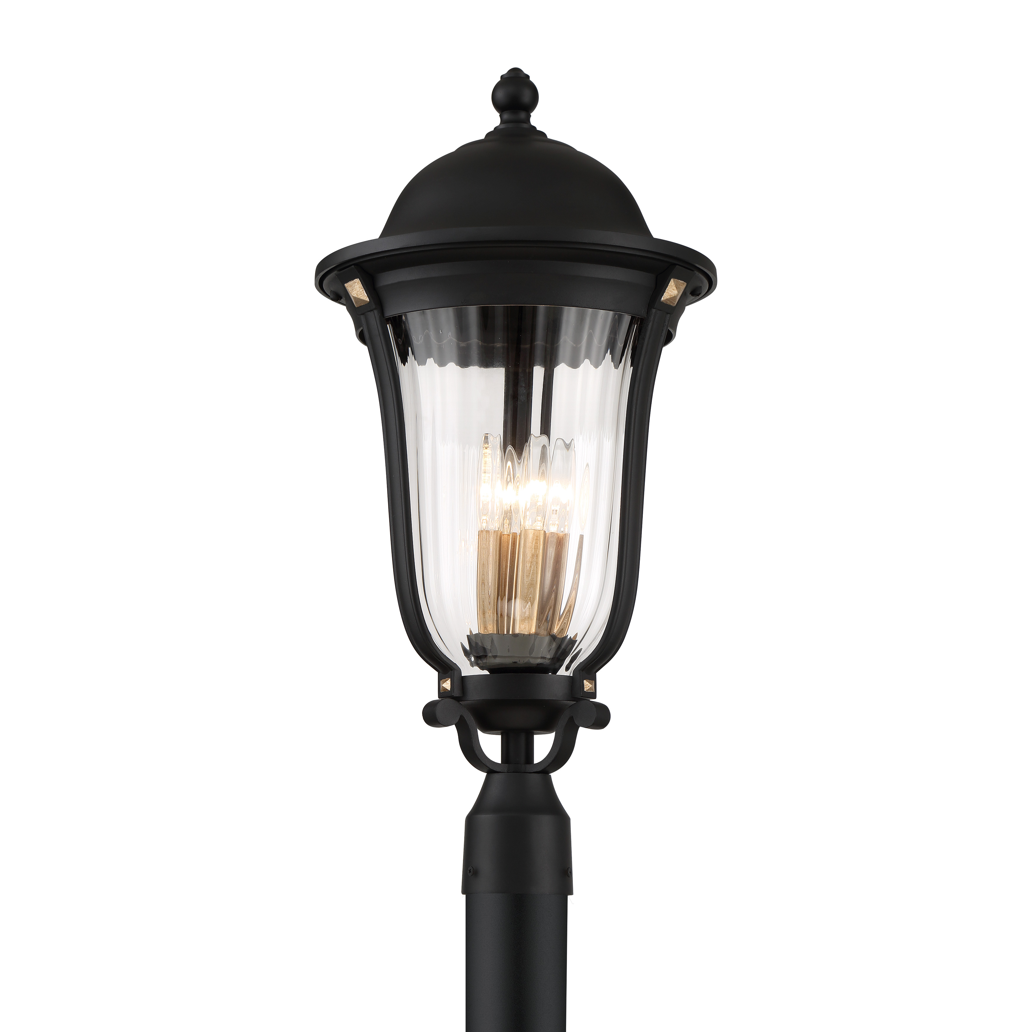 4 Light Post Mount in Sand Coal and Vermeil Gold with Clear Ribbed Glass - alternate view