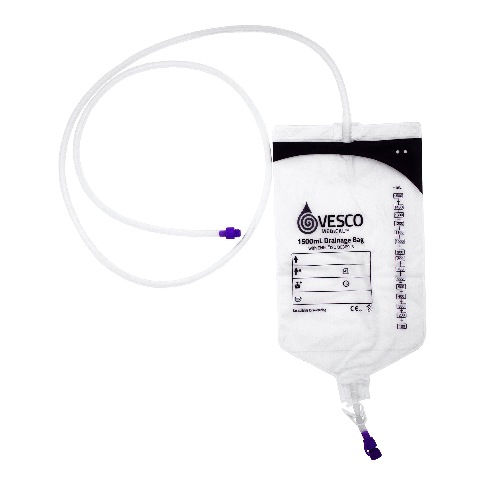 Vesco Medical BAG, DRAINAGE ENT W/ENFIT 60" 150CM TUBING STR 1500ML (30/CS