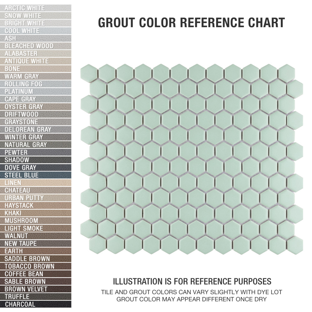 Sample – Metro 1″ Hex Matte Light Green Porcelain Mosaic Tile