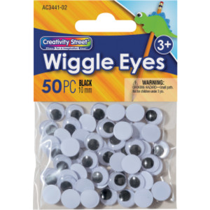 Wiggle Eyes, Black, 10 mm, 50 Pieces