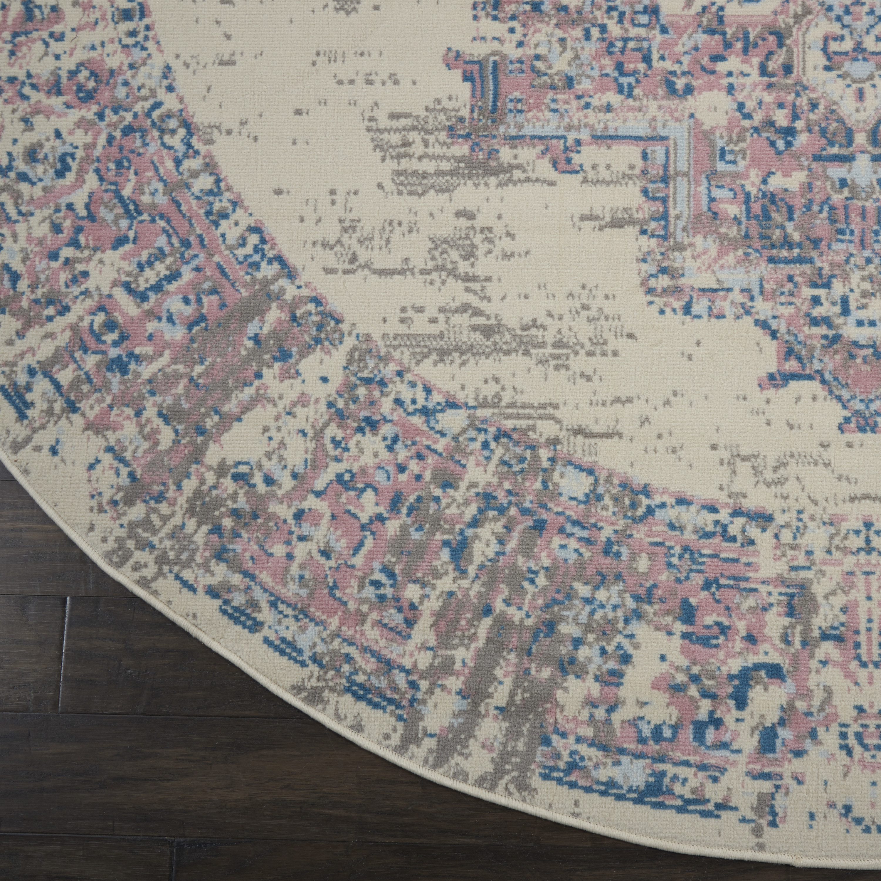 Nourison Grafix 8' x Round Ivory Pink Vintage Indoor Rug