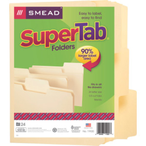 SuperTab&reg; File Folder, Oversized 1/3-Cut Tab, Letter Size, Manila, Pack of 24