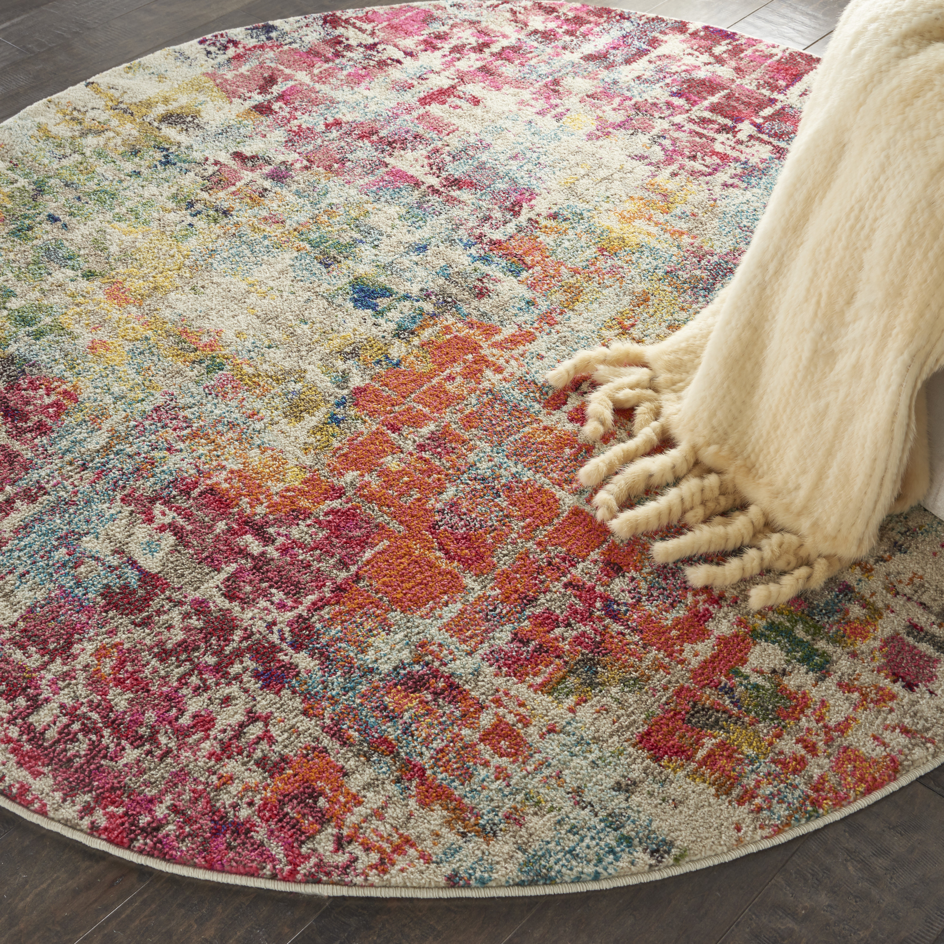 Nourison Celestial 4' x Round Pink Multicolor Modern & Contemporary Indoor Rug