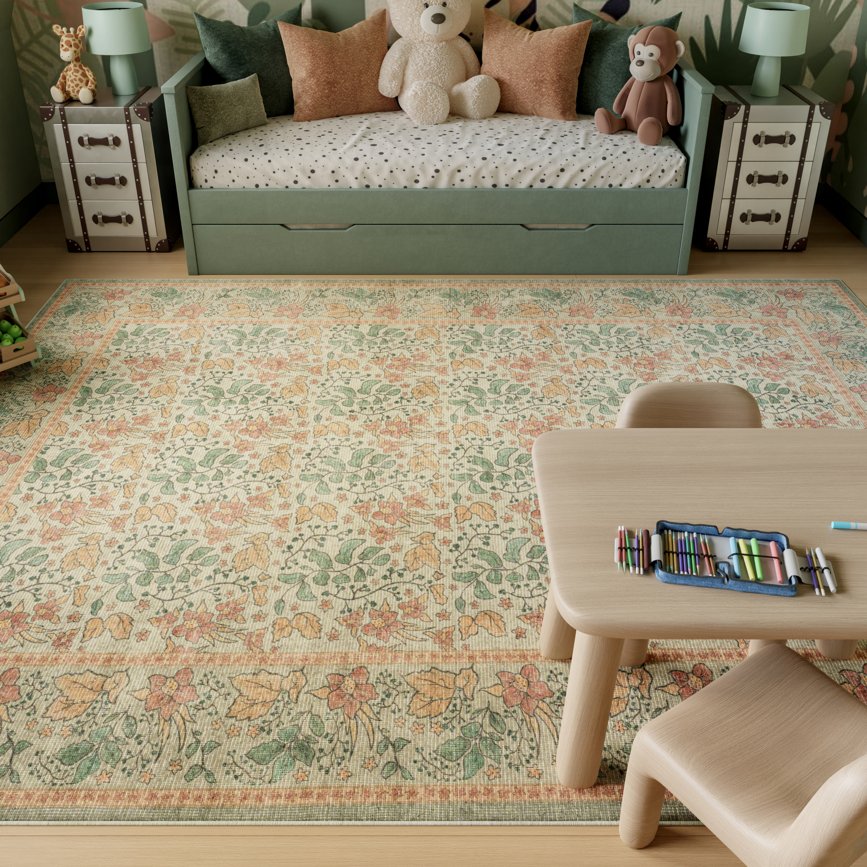 Nourison Botanical Washables 7'6" x 9'10" Green Multicolor Farmhouse Indoor Rug