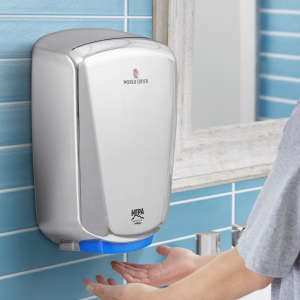 WDCQ972A2, World Dryer, HEPA-filtered VERDEdri Hand Dryer, Polished Stainless Steel