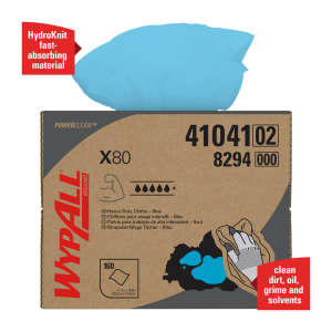 Kimberly Clark, WypAll PowerClean X80 Heavy Duty, 11.10"x16.80", Hydroentangled, Industrial Wipers, Blue