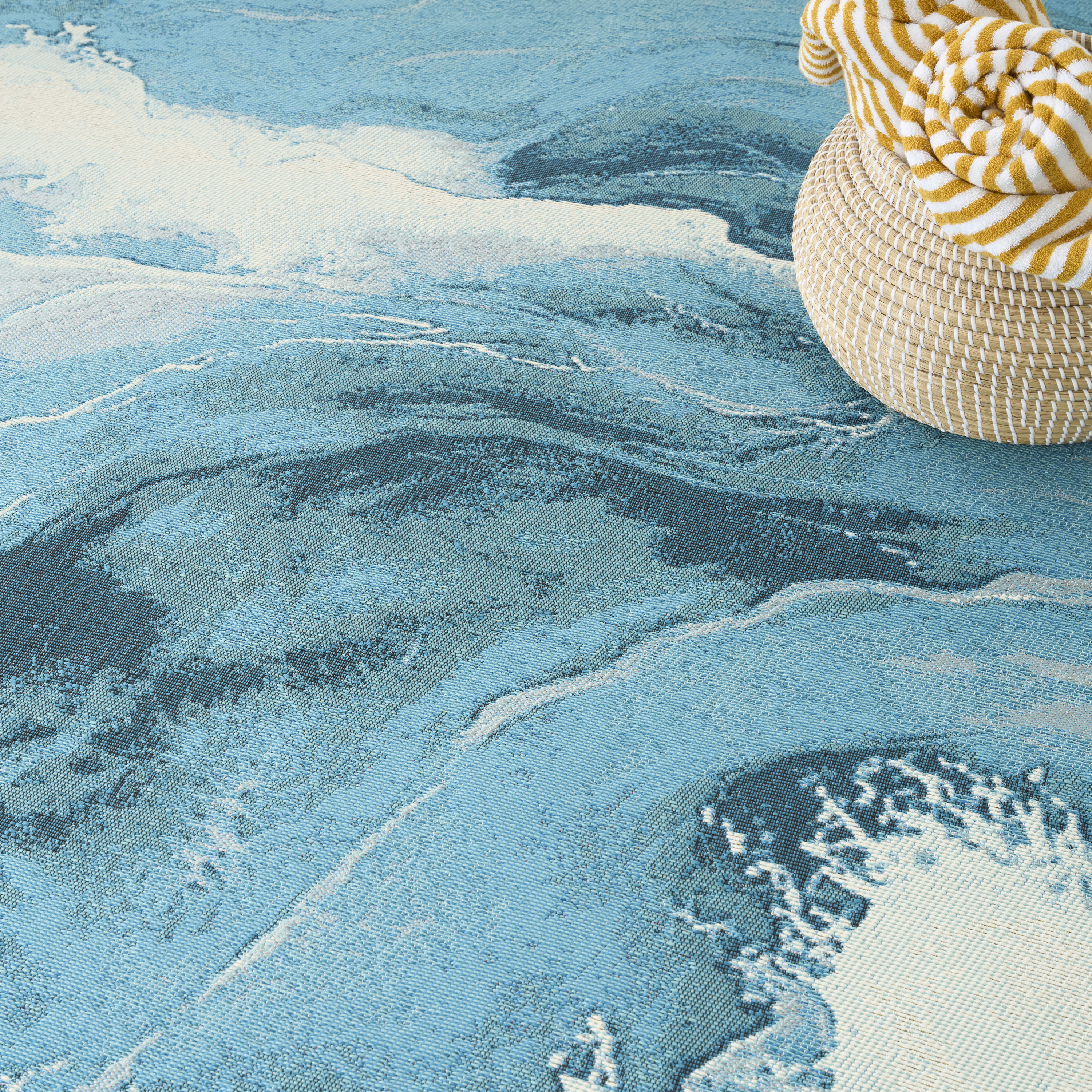 Nourison Color Splash 5'3" x 7'3" Ivory Blue Coastal, Nautical & Beach Rug