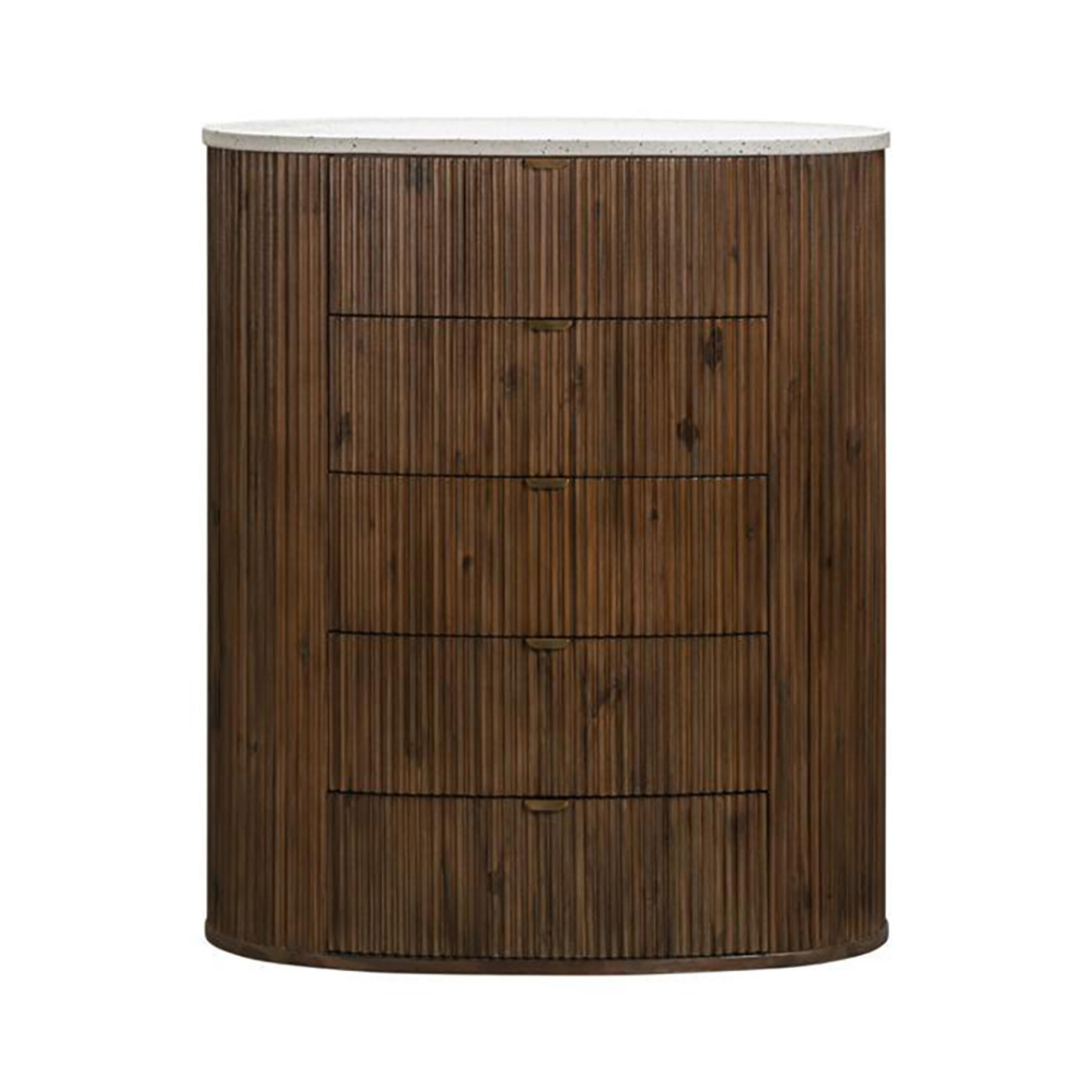 Product image of the Razzo Tallboy (5 Drawer), Madera Oak from Forty Winks
