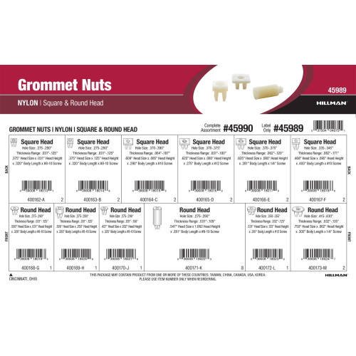 Nylon Grommet Nuts Assortment (Square & Round Head)