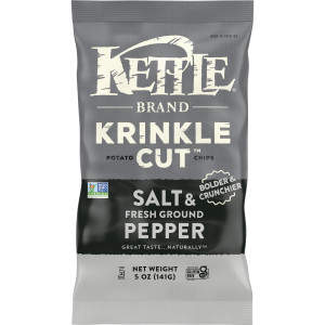 Kettle Brand Potato Chips, Krinkle Cut, Salt & Fresh Ground Pepper Kettle Chips, 5 Oz