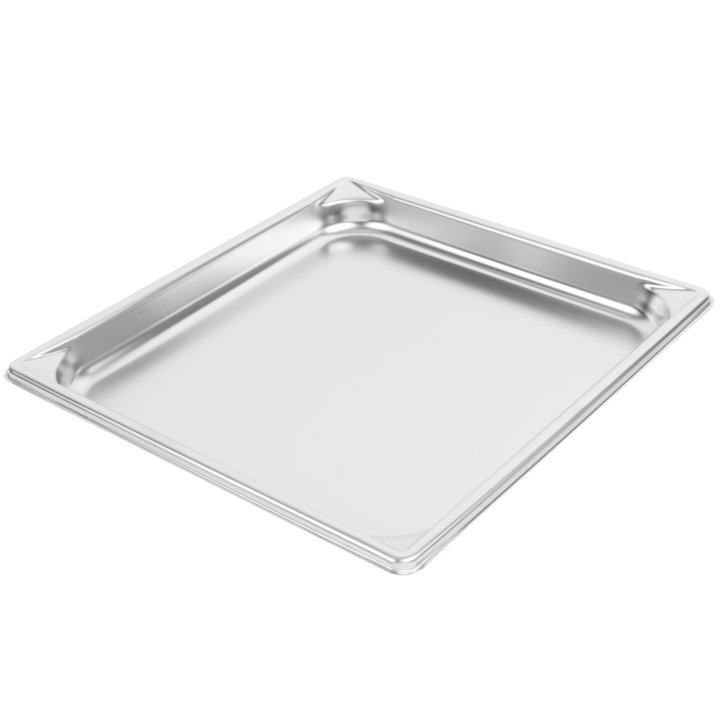 Two-thirds-size 1 ¼-inch-deep Super Pan V® stainless steel steam table pan