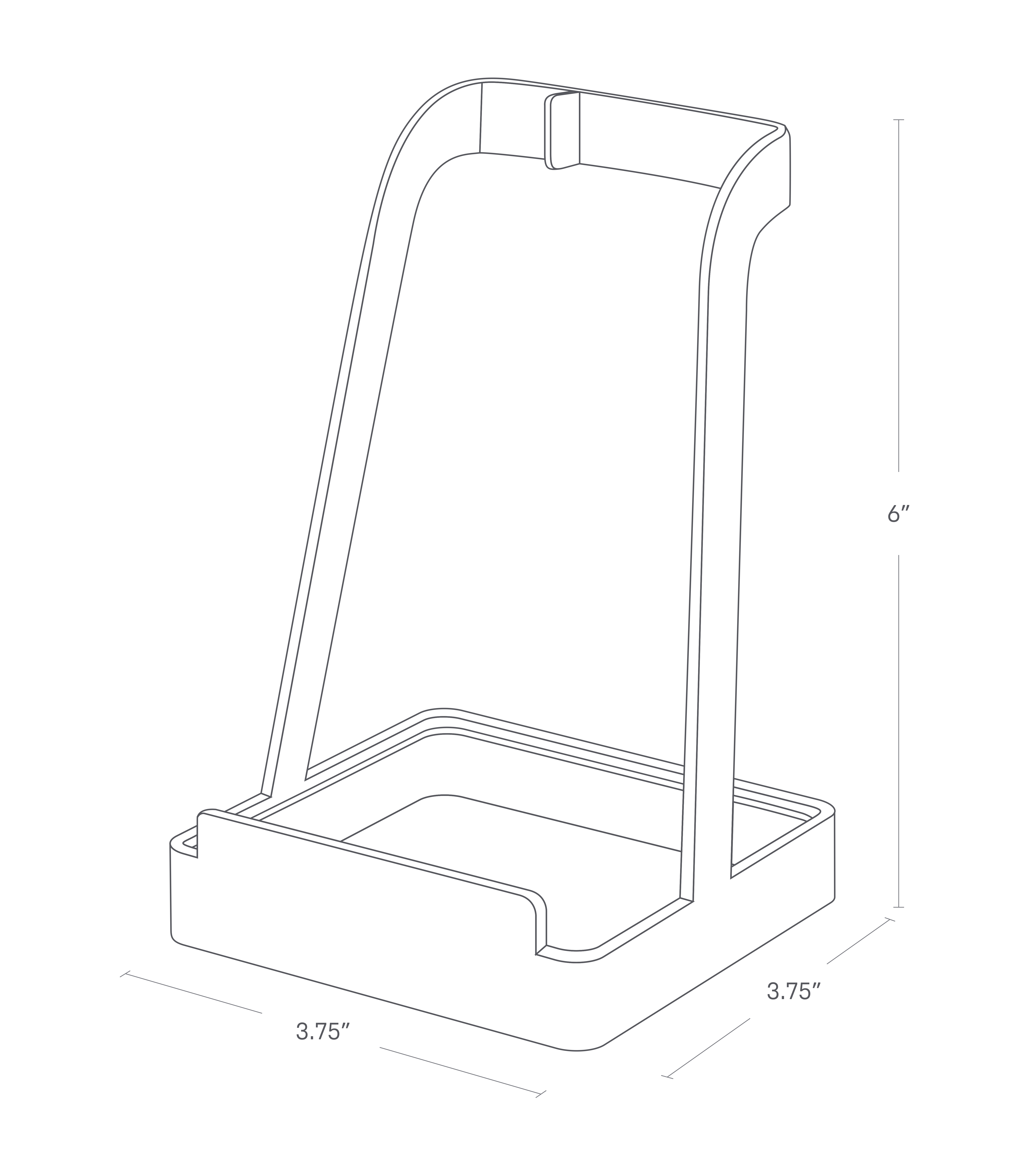 Dimenision image for Lid & Ladle Standon a white background showing total width of 3.75 inches, length of 3.75 inches, height of 6 inches