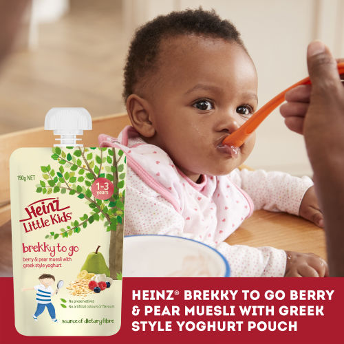  Heinz® Little Kids® Brekky To Go Berry & Pear Muesli with Greek Style Yoghurt Pouch 150g 