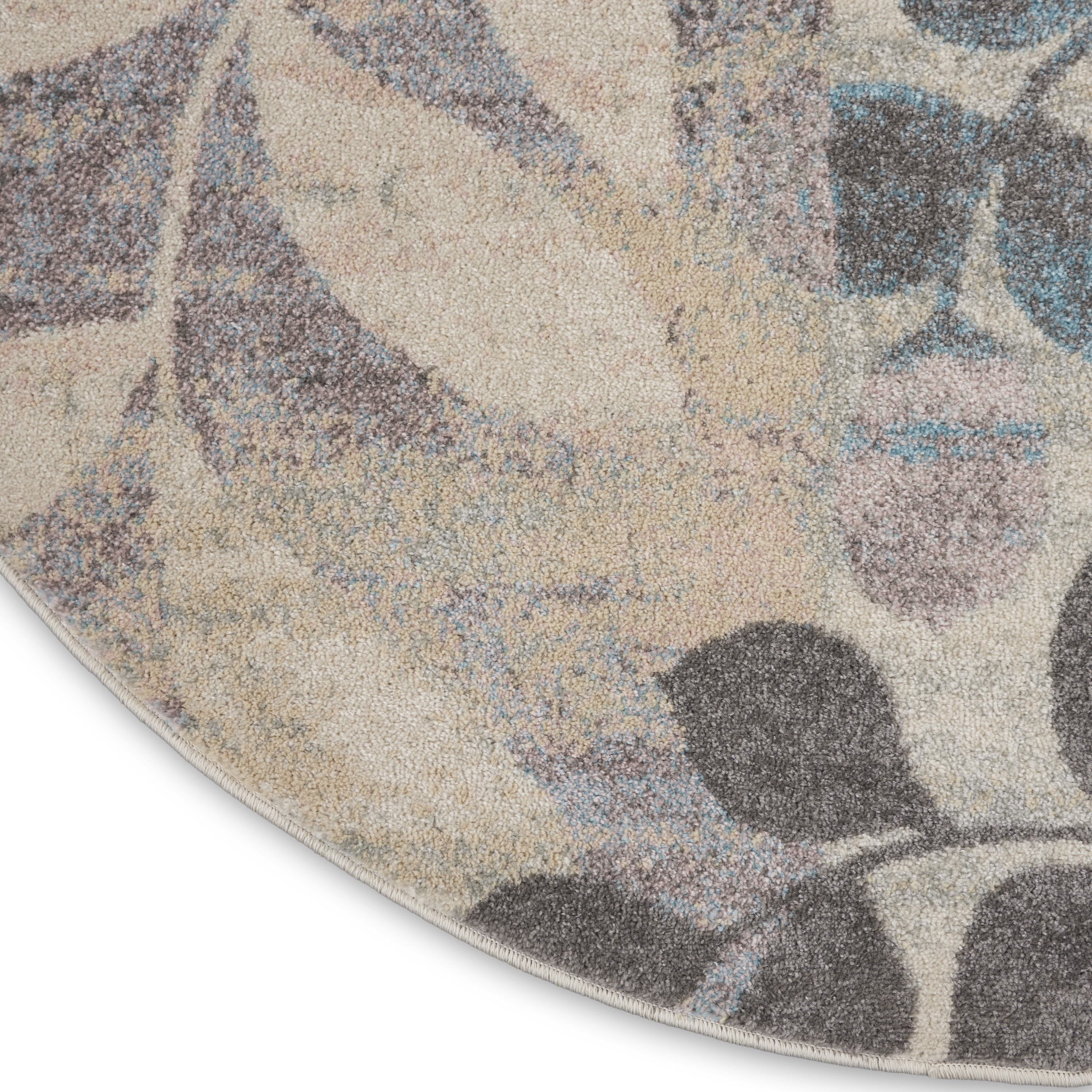 Nourison Tranquil 7’10” x Round Ivory Light Blue Farmhouse Indoor Rug