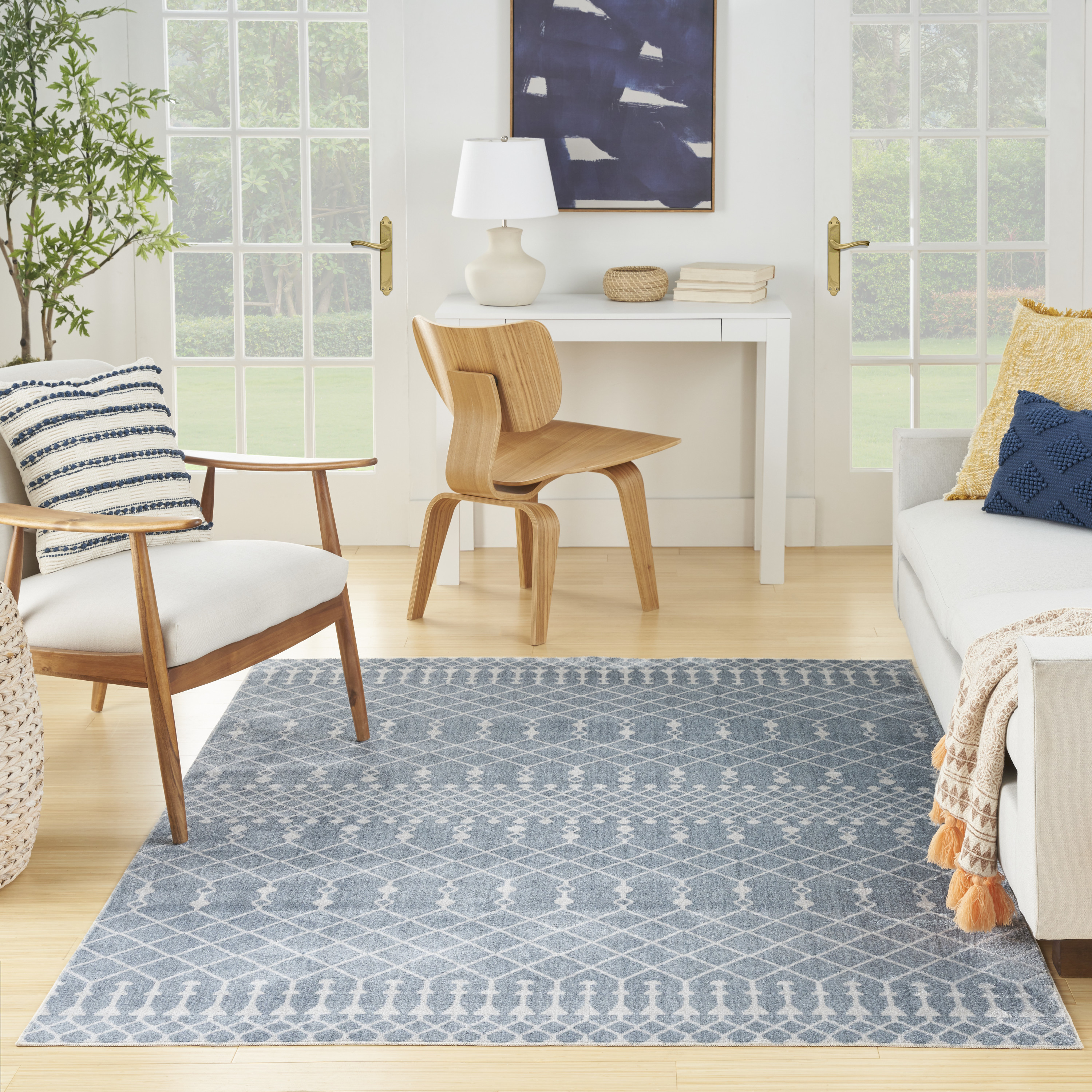 Nourison Astra Machine Washable 4' x 6' Blue Bohemian Indoor Rug