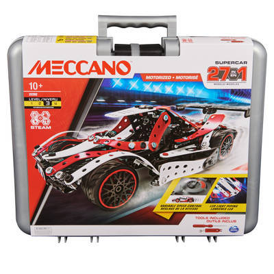 Meccano, 27-in-1 Motorized Supercar STEM Model Building Kit with 466 Parts, Real Tools and Lights (Costco Exclusive), Kids Toys for Ages 10 and up