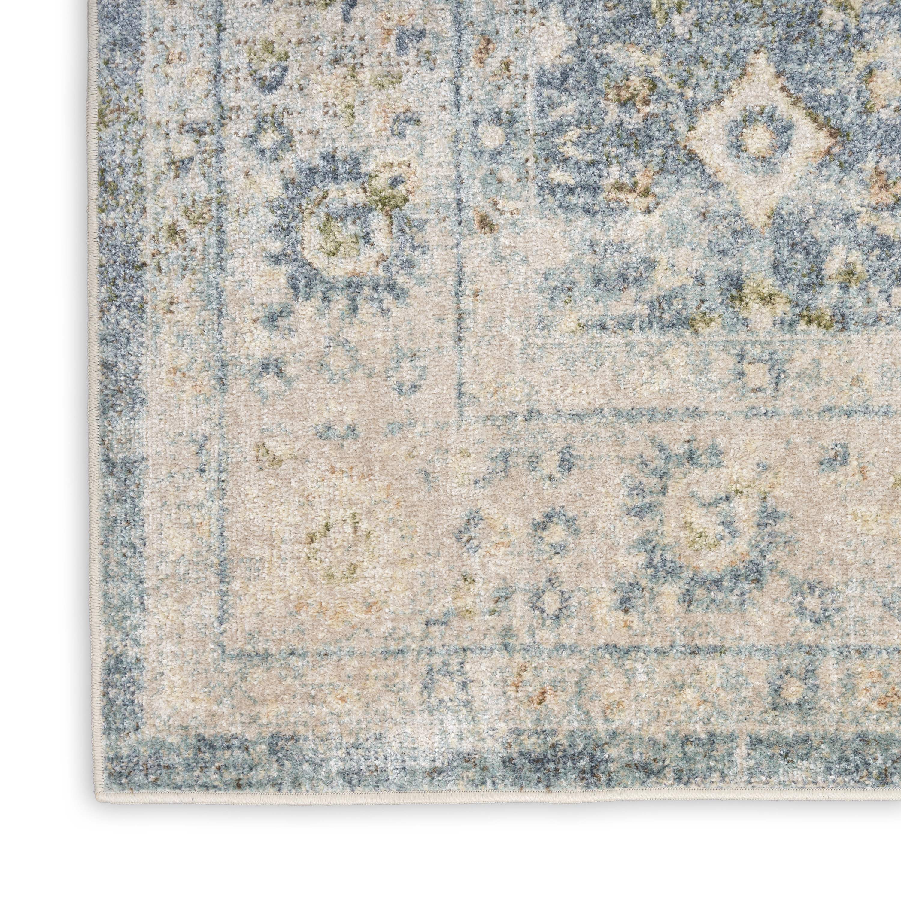 Nourison Astra Machine Washable 6'7" x 9' Teal Beige Vintage Indoor Rug
